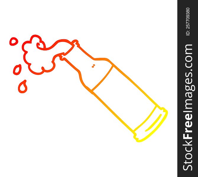 warm gradient line drawing of a cartoon foaming beer bottle