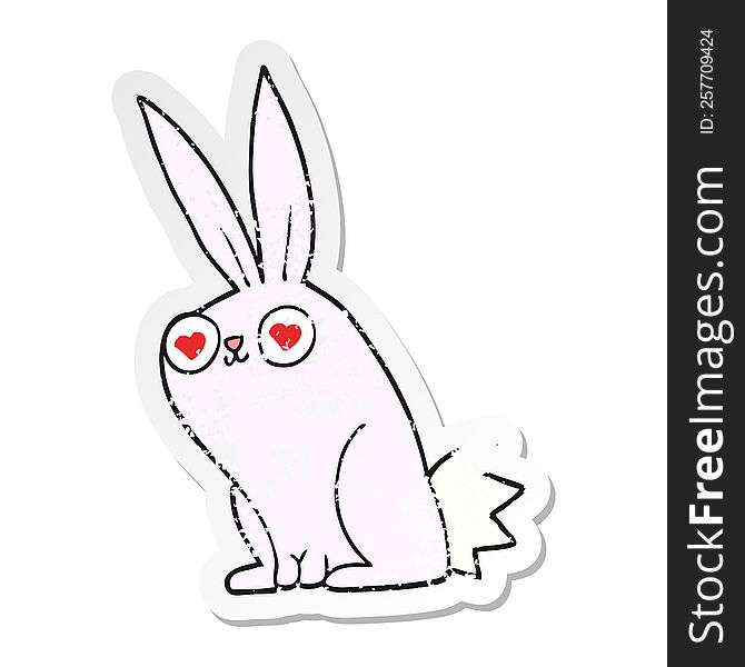 distressed sticker of a cartoon bunny rabbit in love