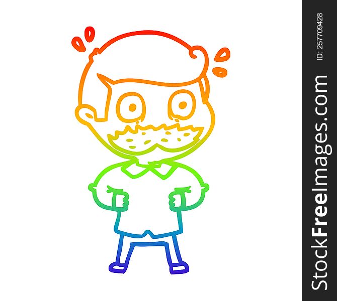 rainbow gradient line drawing of a cartoon man with mustache shocked