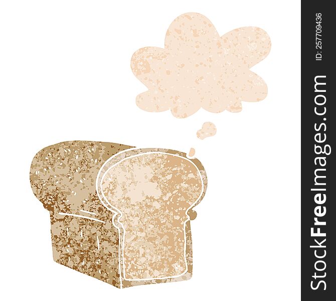 Cartoon Loaf Of Bread And Thought Bubble In Retro Textured Style