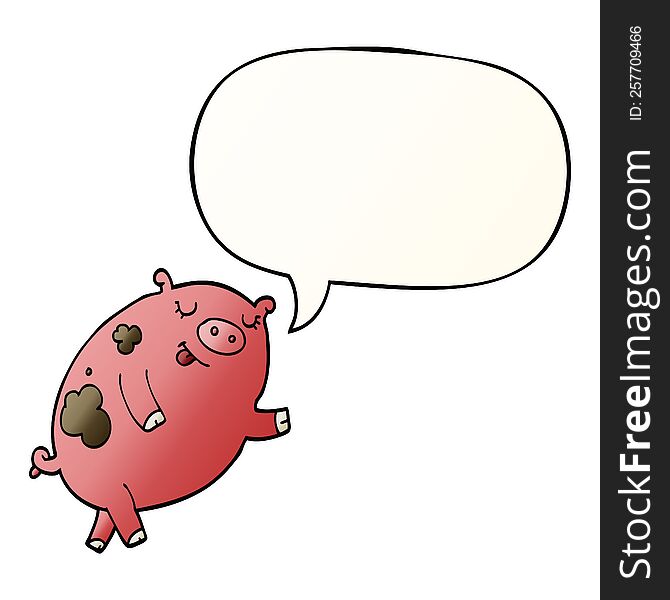 Cartoon Dancing Pig And Speech Bubble In Smooth Gradient Style