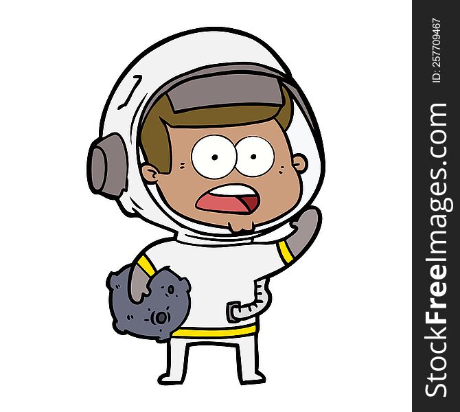 cartoon surprised astronaut holding moon rock. cartoon surprised astronaut holding moon rock