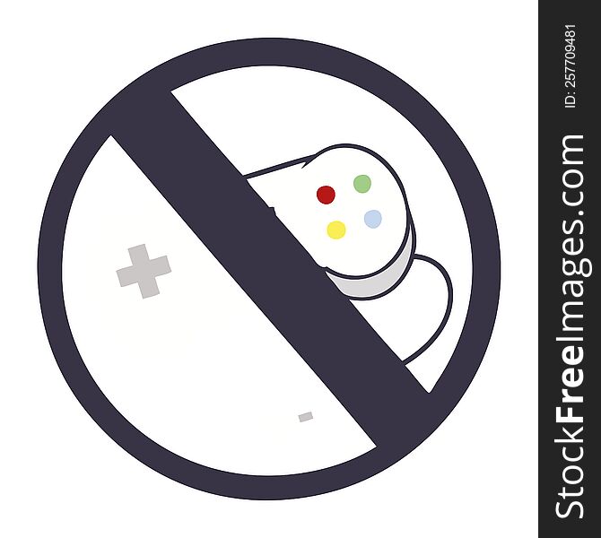 flat color retro cartoon of a no gaming sign