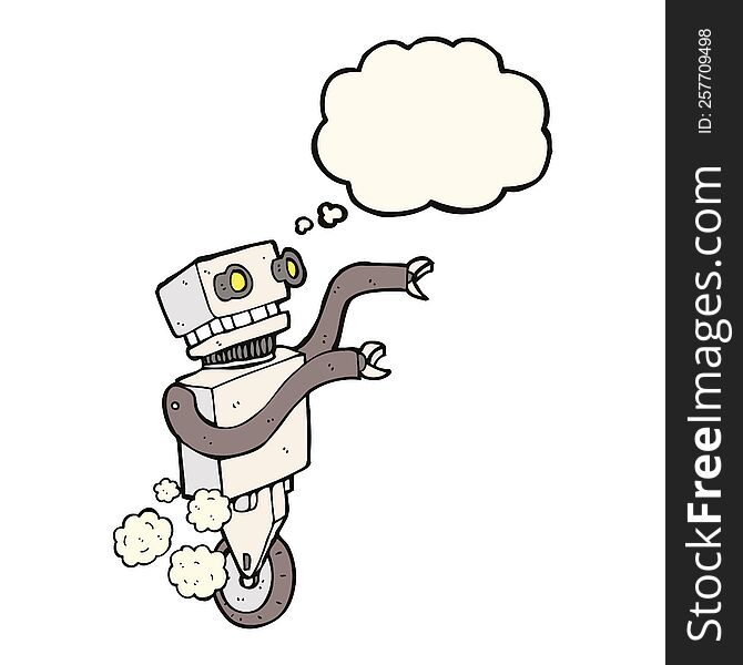 Cartoon Funny Robot With Thought Bubble