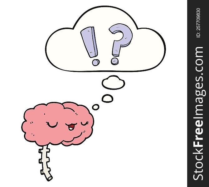 cartoon curious brain with thought bubble. cartoon curious brain with thought bubble