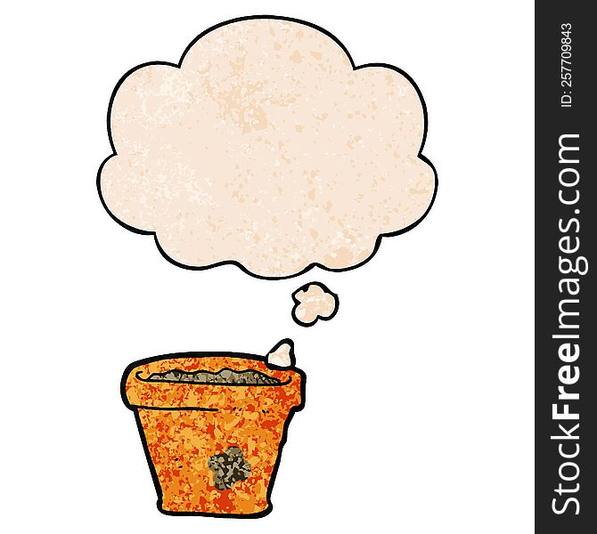 cartoon plant pot and thought bubble in grunge texture pattern style