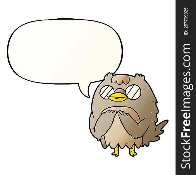 Cute Cartoon Wise Old Owl And Speech Bubble In Smooth Gradient Style
