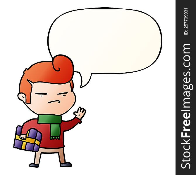 cartoon cool guy and fashion hair cut and speech bubble in smooth gradient style