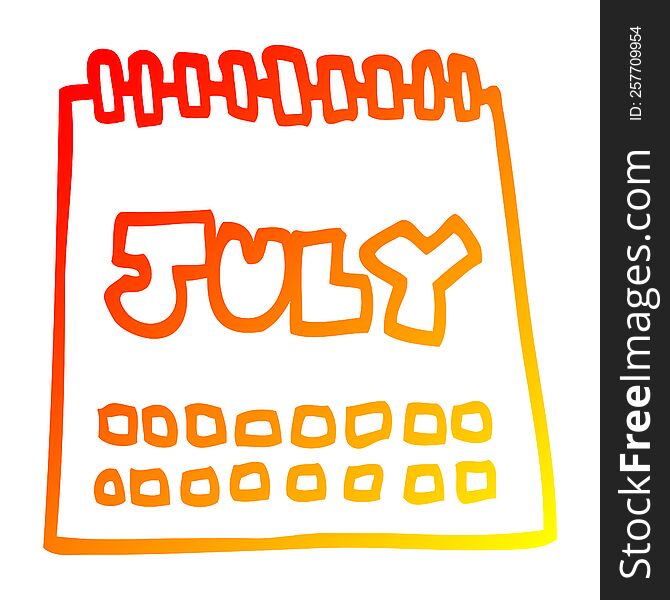 warm gradient line drawing of a cartoon calendar showing month of july