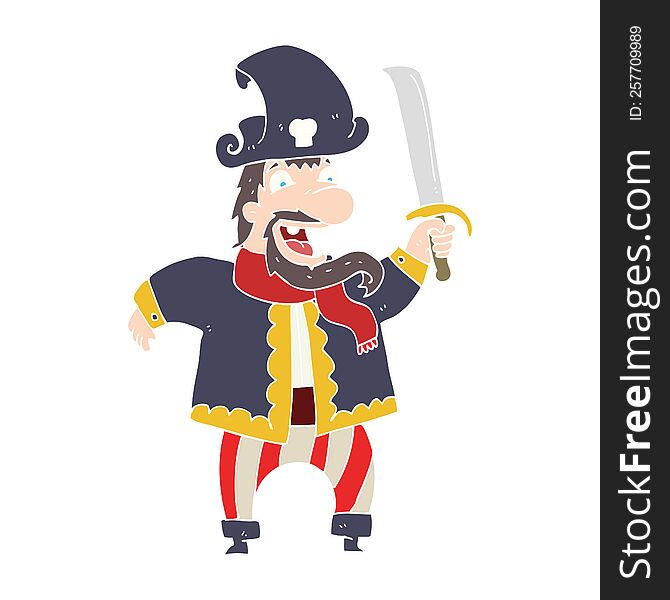 Flat Color Illustration Of A Cartoon Laughing Pirate Captain