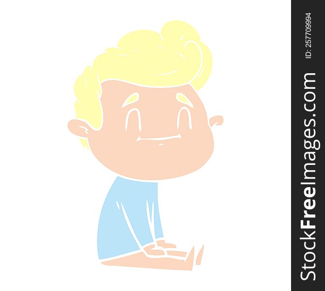 Happy Flat Color Style Cartoon Man Sitting On Floor