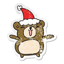 Christmas Distressed Sticker Cartoon Of Kawaii Bear Stock Photo