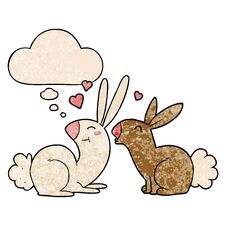 Cartoon Rabbits In Love And Thought Bubble In Grunge Texture Pattern Style Royalty Free Stock Photography