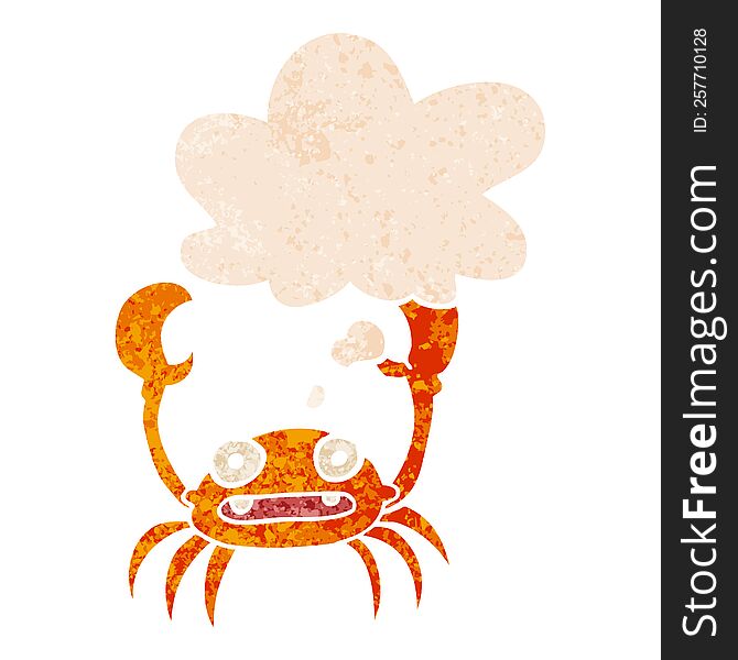 Cartoon Crab And Thought Bubble In Retro Textured Style