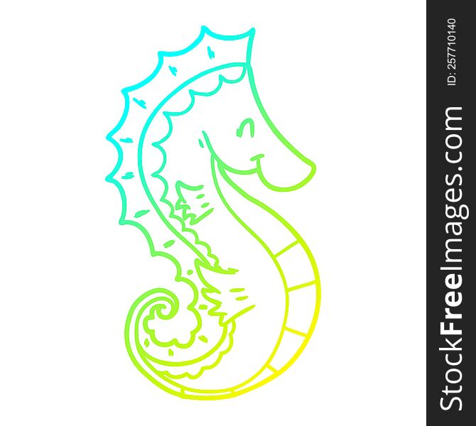 cold gradient line drawing of a cartoon sea horse