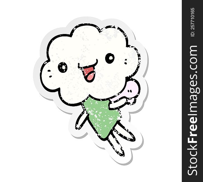 Distressed Sticker Of A Cartoon Cloud Head Creature