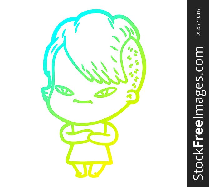 Cold Gradient Line Drawing Cute Cartoon Girl With Hipster Haircut