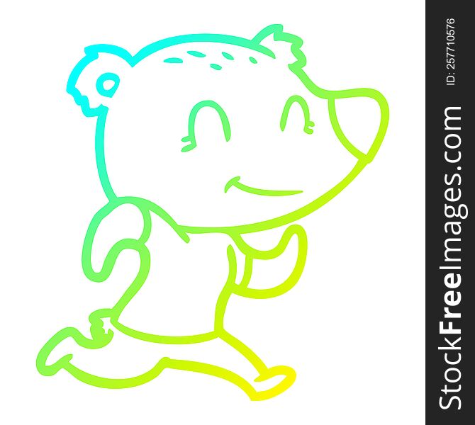 Cold Gradient Line Drawing Healthy Runnning Bear Cartoon