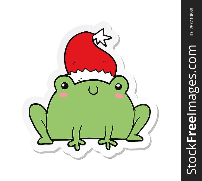 Sticker Of A Cute Cartoon Christmas Frog