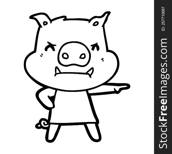 angry cartoon pig in dress pointing. angry cartoon pig in dress pointing