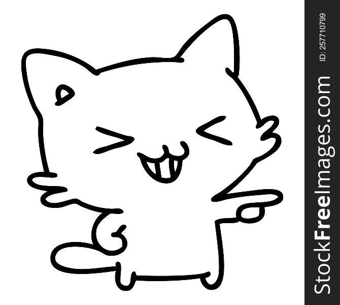 line doodle of a cat pointing and laughing