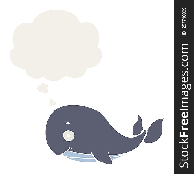 cartoon whale with thought bubble in retro style