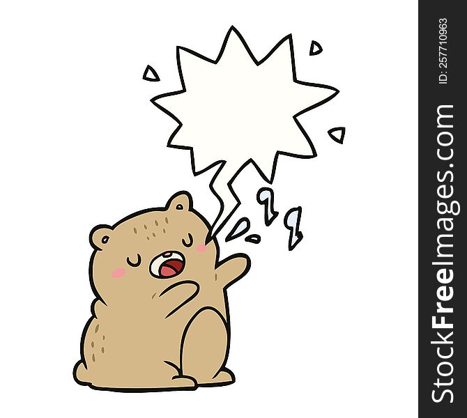 cartoon bear singing a song with speech bubble