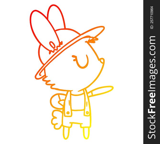 Warm Gradient Line Drawing Cartoon Rabbit Construction Worker