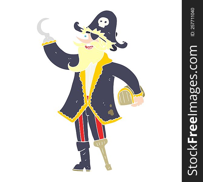 Flat Color Illustration Of A Cartoon Pirate Captain