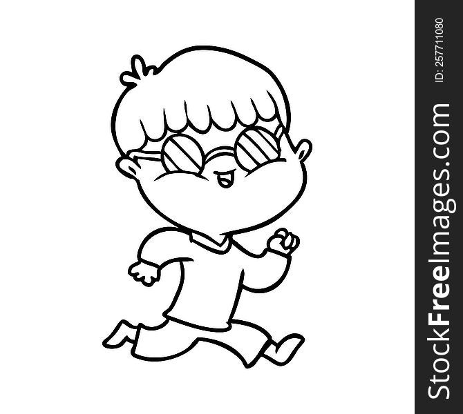 cartoon boy wearing sunglasses and running. cartoon boy wearing sunglasses and running