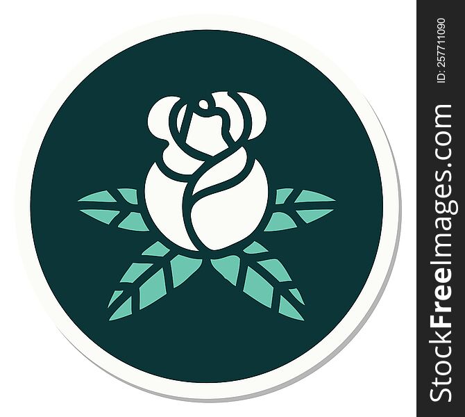 sticker of tattoo in traditional style of a single rose. sticker of tattoo in traditional style of a single rose
