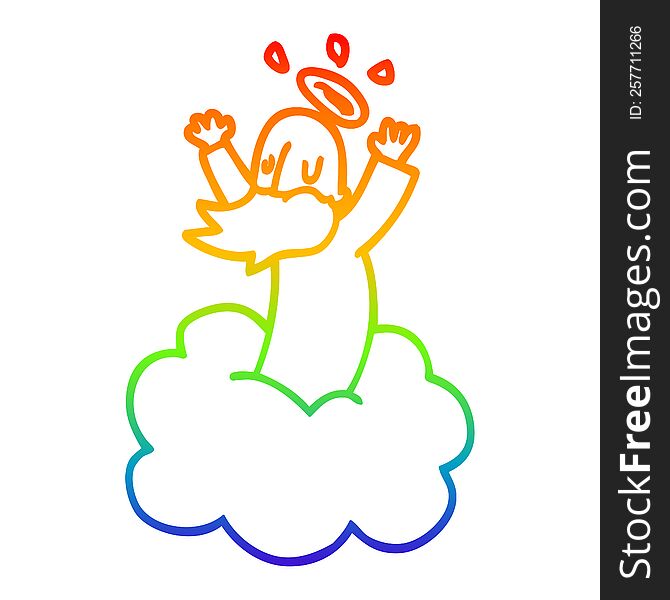 rainbow gradient line drawing of a cartoon god on cloud