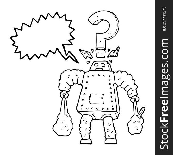 Speech Bubble Cartoon Confused Robot Carrying Shopping