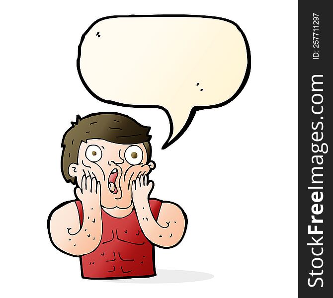 cartoon shocked gym man with speech bubble