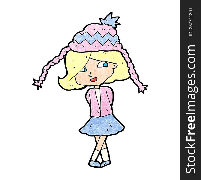 Cartoon Happy Girl Wearing Hat