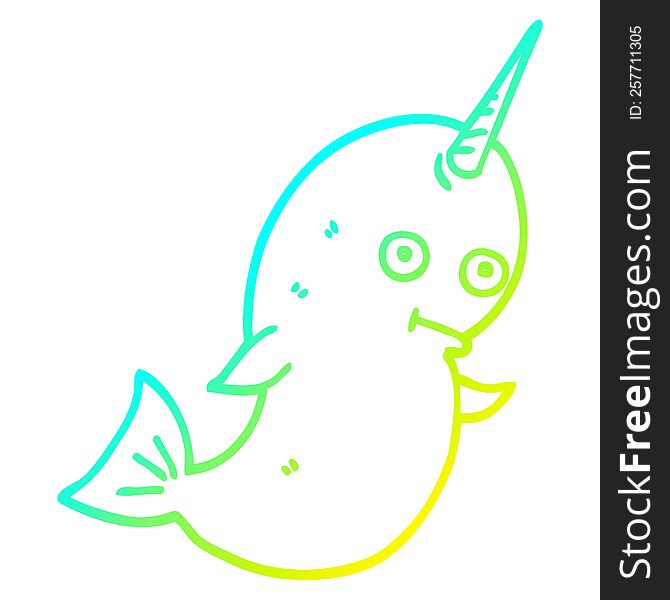 cold gradient line drawing of a cartoon white narwhal