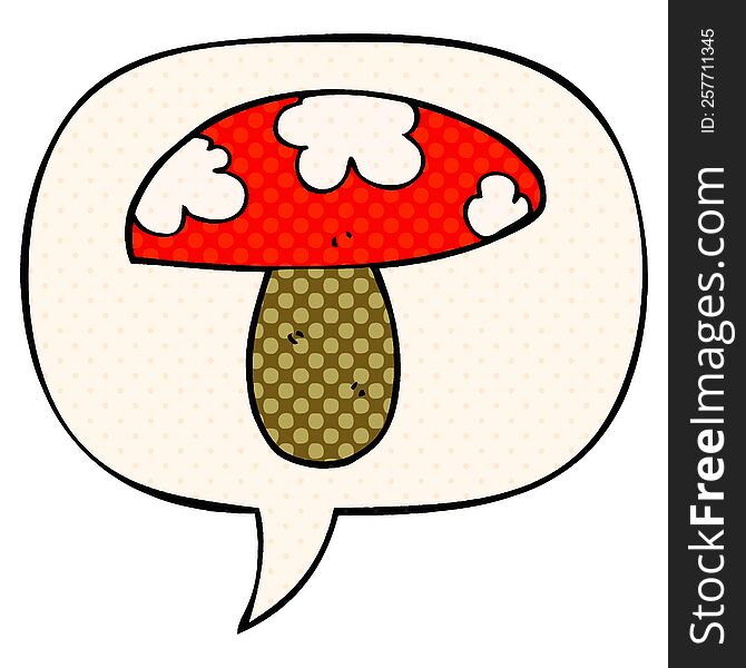 Cartoon Mushroom And Speech Bubble In Comic Book Style