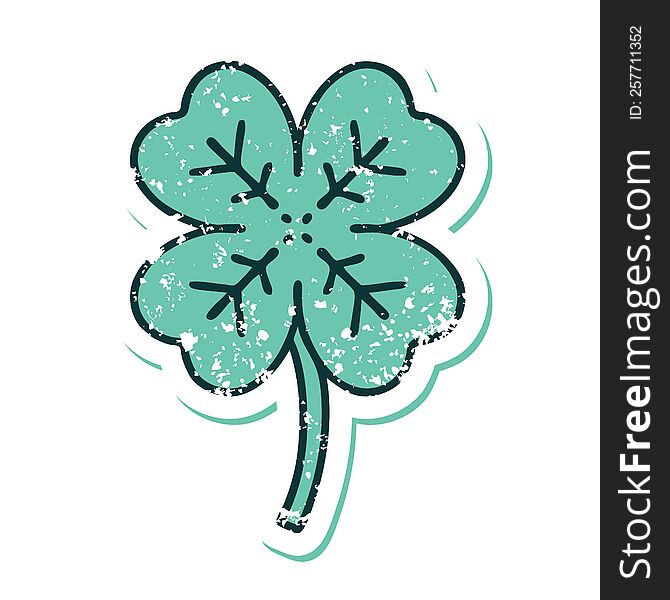 Distressed Sticker Tattoo Style Icon Of A 4 Leaf Clover