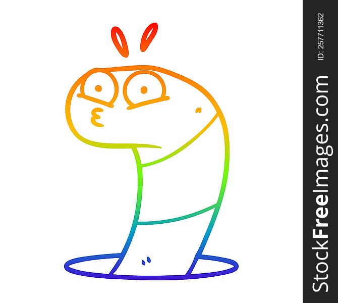 Rainbow Gradient Line Drawing Cartoon Surprised Worm