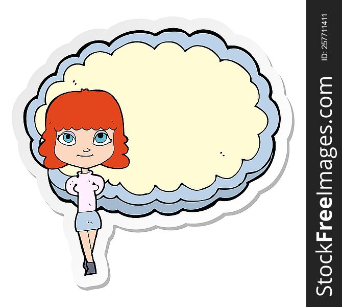 sticker of a cartoon woman in front of cloud