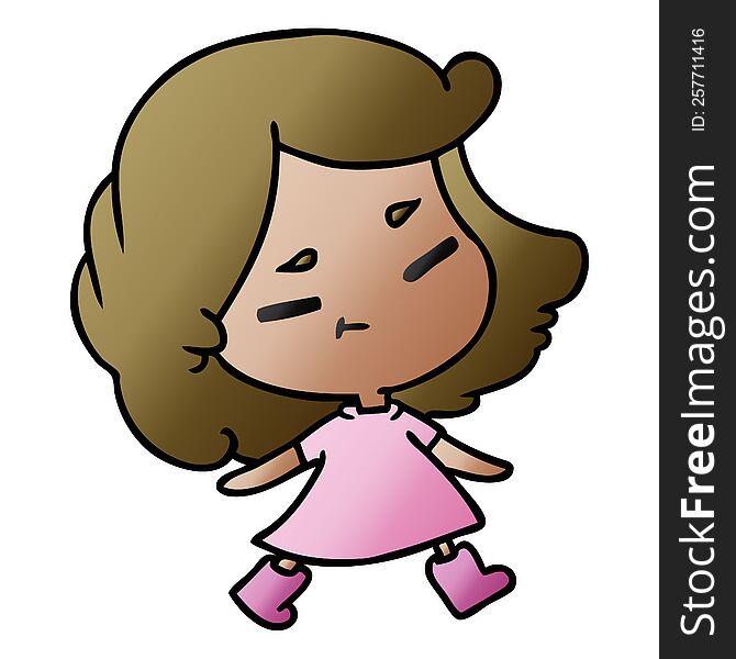 Gradient Cartoon Of A Cute Kawaii Girl