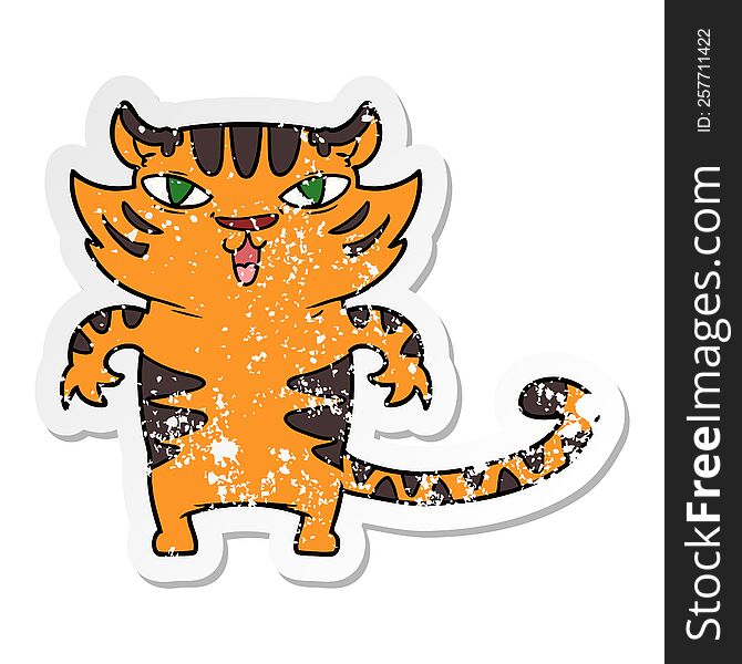 Distressed Sticker Of A Happy Cartoon Tiger