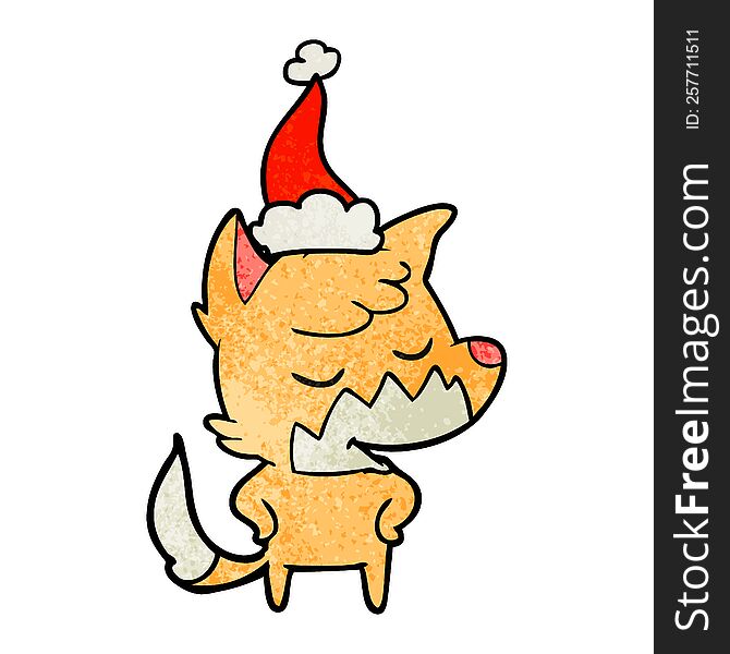 Friendly Textured Cartoon Of A Fox Wearing Santa Hat