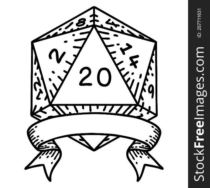 Natural 20 Critical Hit D20 Dice Roll Illustration