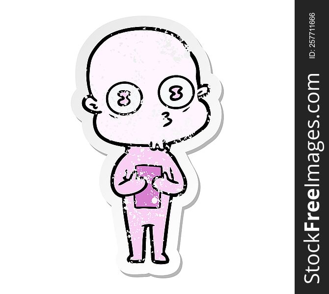 Distressed Sticker Of A Cartoon Weird Bald Spaceman