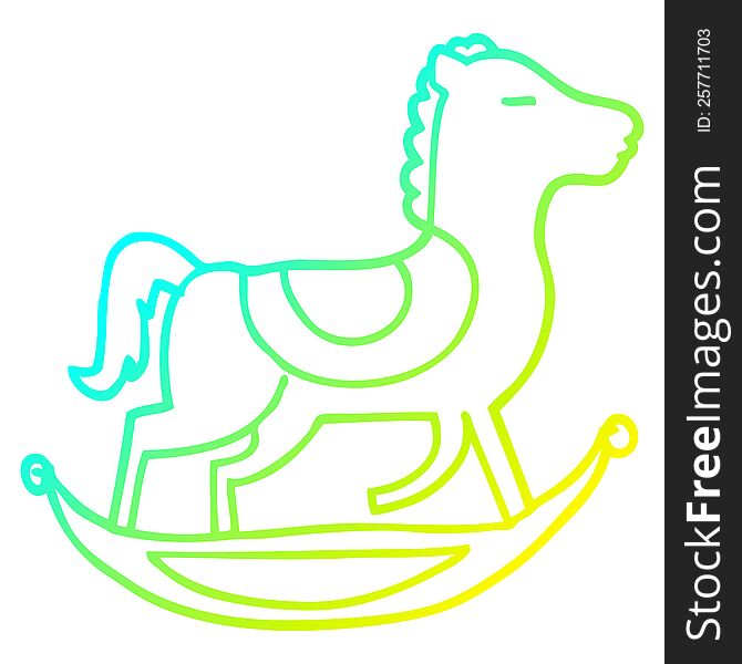 cold gradient line drawing of a cartoon rocking horse