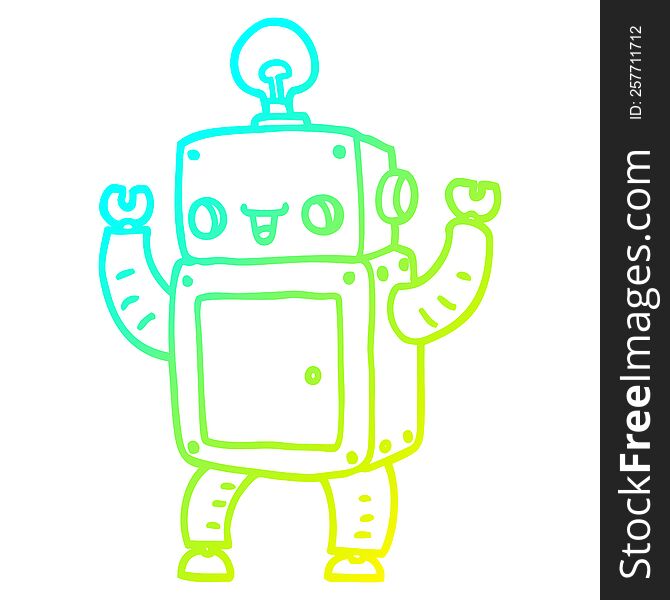 Cold Gradient Line Drawing Cartoon Happy Robot