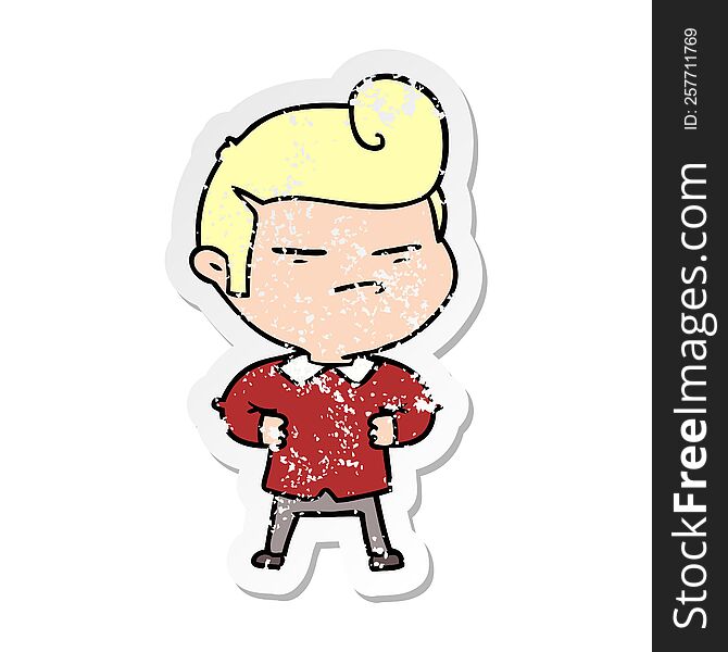 distressed sticker of a cartoon cool guy with fashion hair cut
