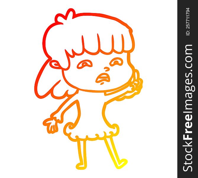 Warm Gradient Line Drawing Cartoon Worried Woman
