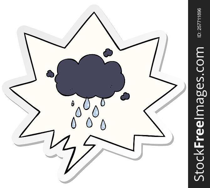 Cartoon Cloud Raining And Speech Bubble Sticker